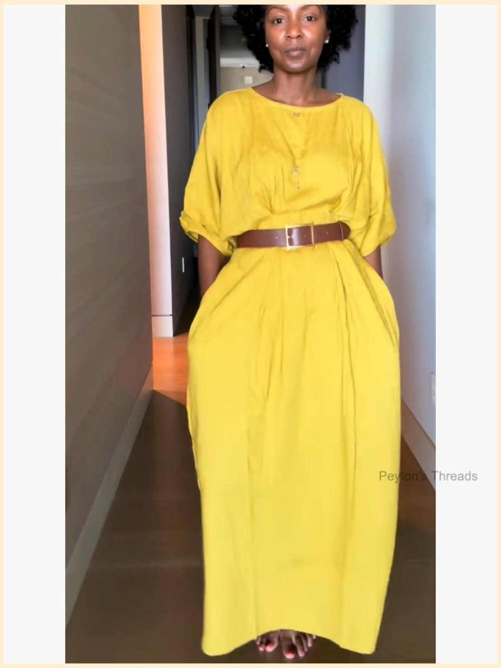 Vintage Linen Midi Dress Puff Sleeves Crew Neck Empire Waist with Pockets - Picture 7 of 7